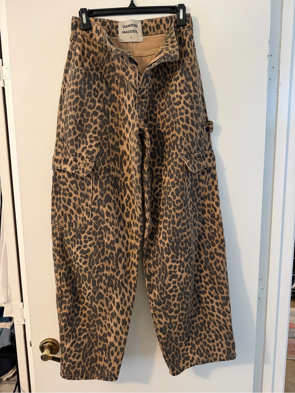Damson Madder Leopard Print Wide-Leg Cargo Jeans - Brown/Black